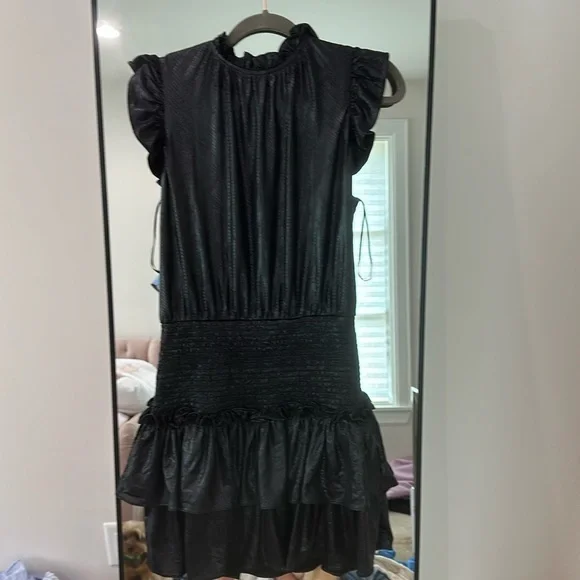 chinese dress ladies Faux Leather Wrap Dress Black / Small